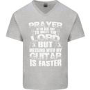 Don't Mess With My Guitar Funny Slogan Mens V-Neck Cotton T-Shirt Sports Grey