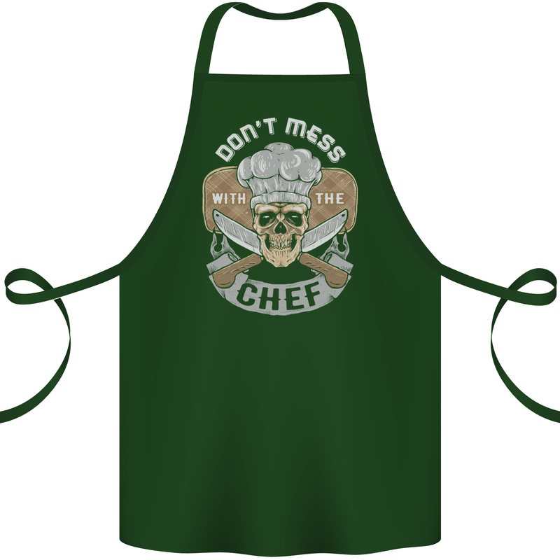 Don't Mess With the Chef Cooking Skull Cotton Apron 100% Organic Forest Green