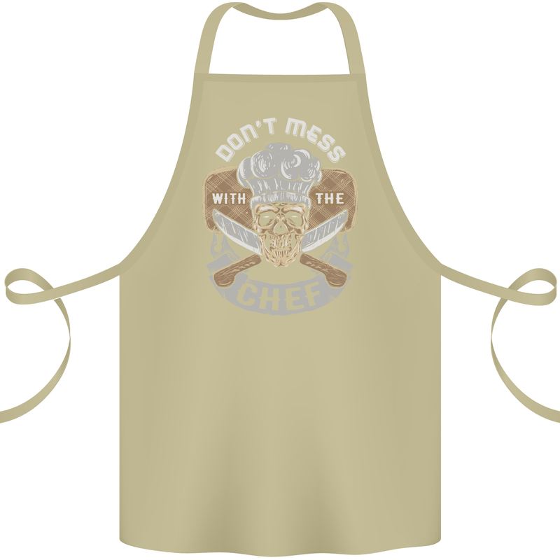 Don't Mess With the Chef Cooking Skull Cotton Apron 100% Organic Khaki