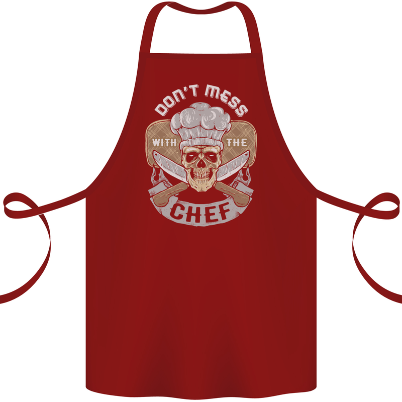 Don't Mess With the Chef Cooking Skull Cotton Apron 100% Organic Maroon