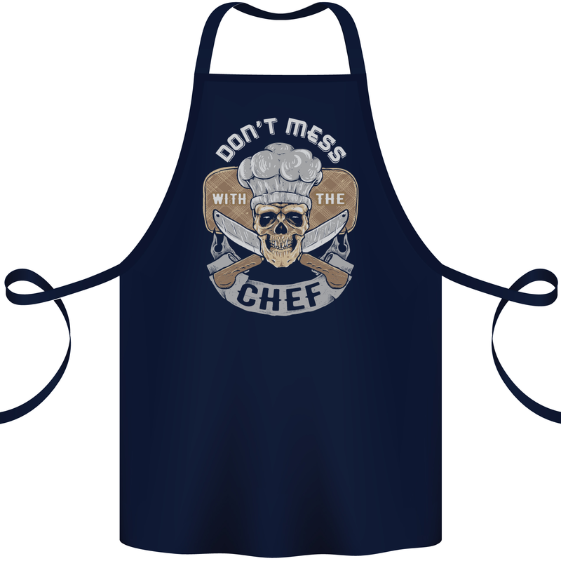 Don't Mess With the Chef Cooking Skull Cotton Apron 100% Organic Navy Blue