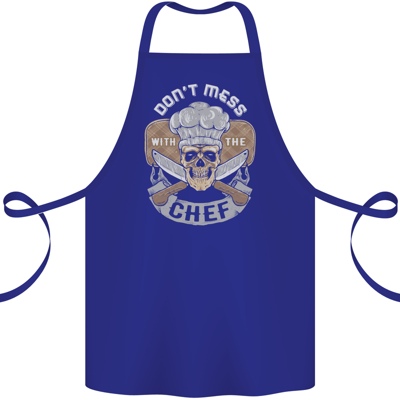 Don't Mess With the Chef Cooking Skull Cotton Apron 100% Organic Royal Blue