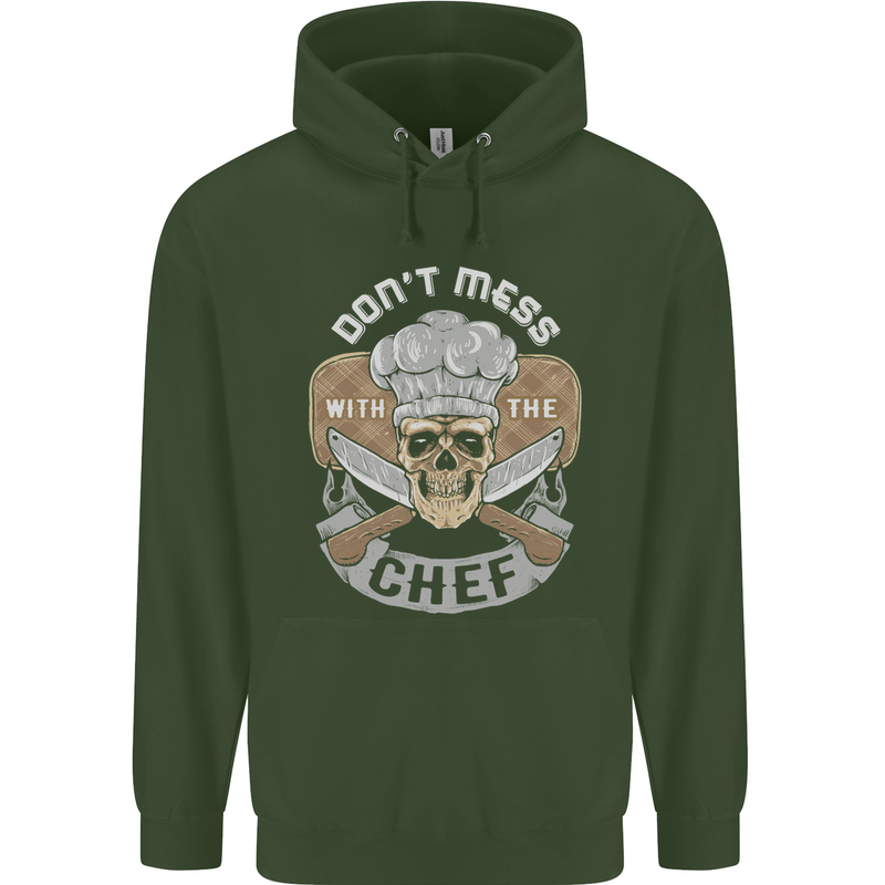 Don't Mess With the Chef Cooking Skull Mens 80% Cotton Hoodie Forest Green
