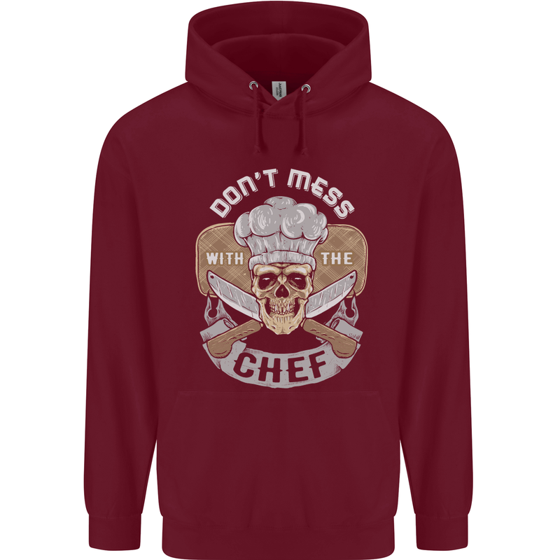 Don't Mess With the Chef Cooking Skull Mens 80% Cotton Hoodie Maroon