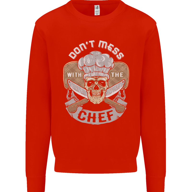 Don't Mess With the Chef Cooking Skull Mens Sweatshirt Jumper Bright Red