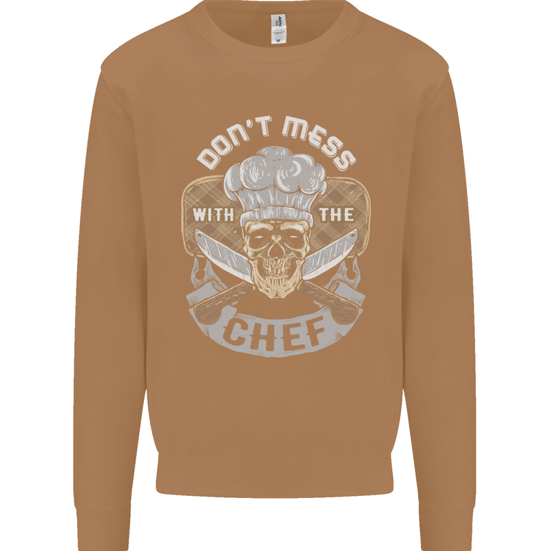 Don't Mess With the Chef Cooking Skull Mens Sweatshirt Jumper Caramel Latte