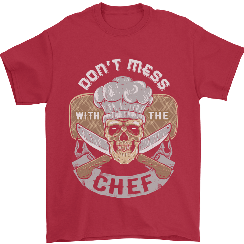 Don't Mess With the Chef Cooking Skull Mens T-Shirt Cotton Gildan Red
