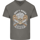 Don't Mess With the Chef Cooking Skull Mens V-Neck Cotton T-Shirt Charcoal