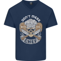 Don't Mess With the Chef Cooking Skull Mens V-Neck Cotton T-Shirt Navy Blue