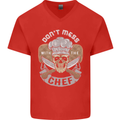 Don't Mess With the Chef Cooking Skull Mens V-Neck Cotton T-Shirt Red