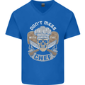 Don't Mess With the Chef Cooking Skull Mens V-Neck Cotton T-Shirt Royal Blue