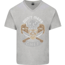 Don't Mess With the Chef Cooking Skull Mens V-Neck Cotton T-Shirt Sports Grey