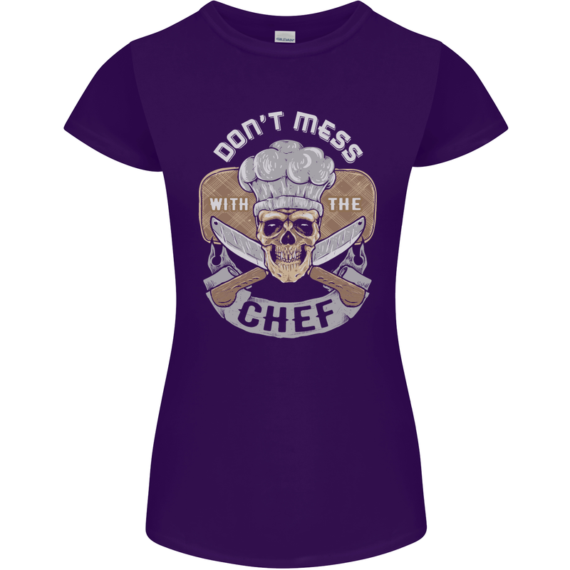 Don't Mess With the Chef Cooking Skull Womens Petite Cut T-Shirt Purple