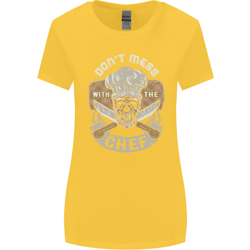 Don't Mess With the Chef Cooking Skull Womens Wider Cut T-Shirt Yellow