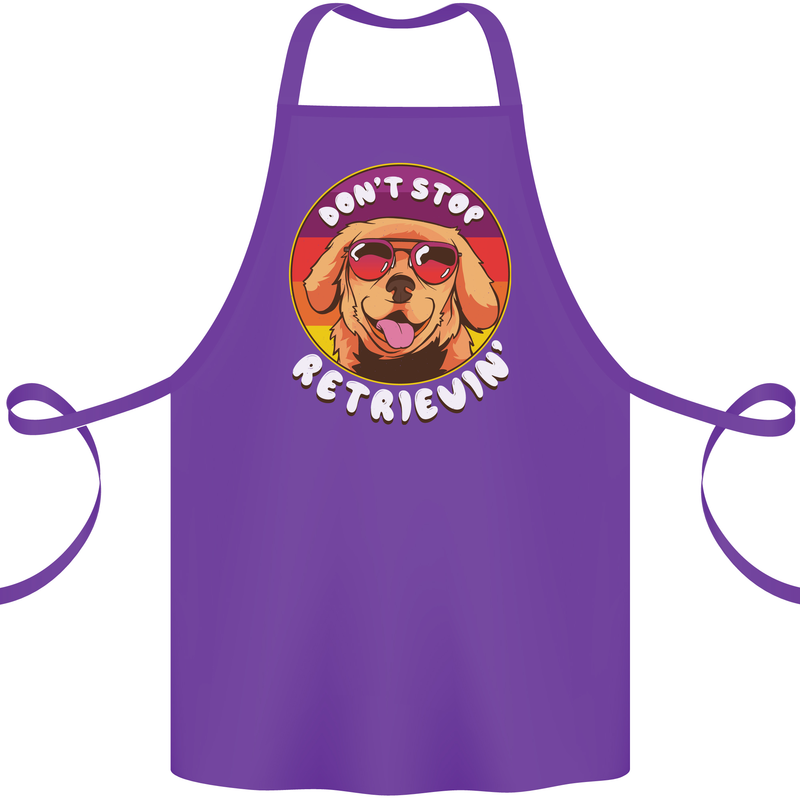 Don't Stop Retrieving Funny Golden Retiever Cotton Apron 100% Organic Purple
