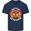 Don't Stop Retrieving Funny Golden Retiever Mens V-Neck Cotton T-Shirt Navy Blue