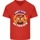 Don't Stop Retrieving Funny Golden Retiever Mens V-Neck Cotton T-Shirt Red
