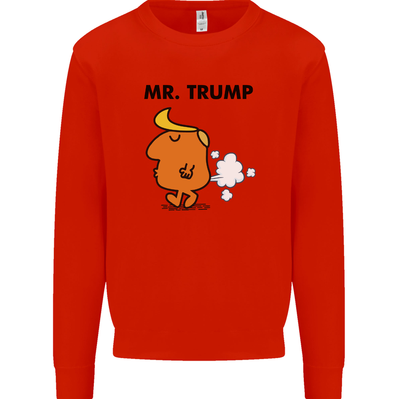 Donald Trump Fart Farting Flatulence Funny Kids Sweatshirt Jumper Bright Red