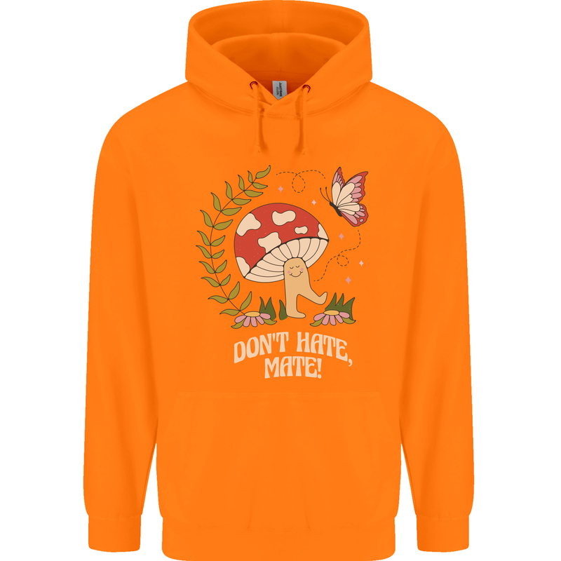 Dont Hate Mate Peace Hippy Toadstool Childrens Kids Hoodie Orange