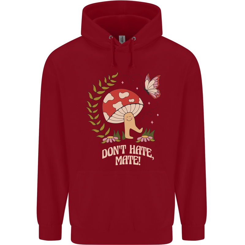 Dont Hate Mate Peace Hippy Toadstool Childrens Kids Hoodie Red