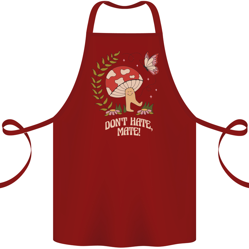 Dont Hate Mate Peace Hippy Toadstool Cotton Apron 100% Organic Maroon
