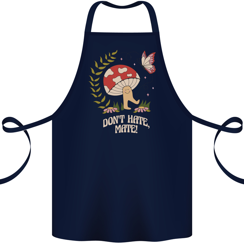 Dont Hate Mate Peace Hippy Toadstool Cotton Apron 100% Organic Navy Blue