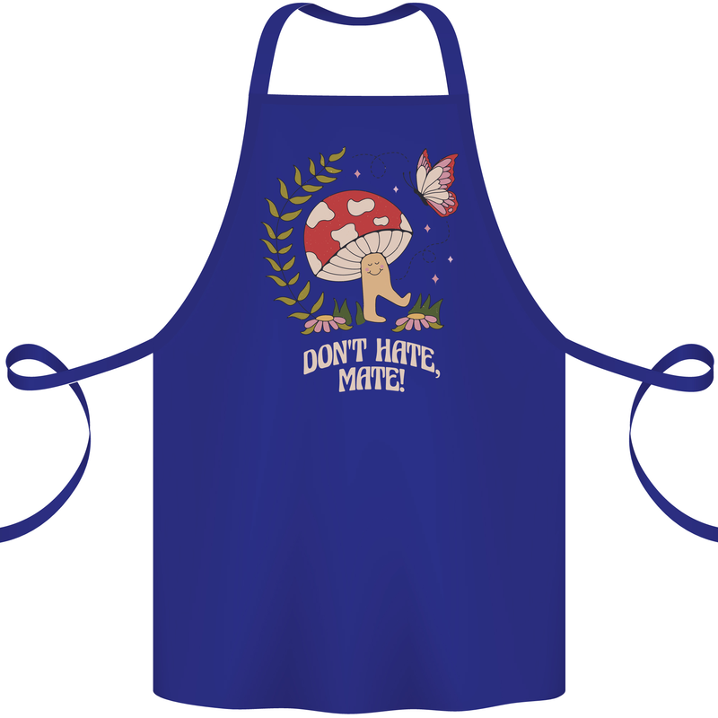Dont Hate Mate Peace Hippy Toadstool Cotton Apron 100% Organic Royal Blue
