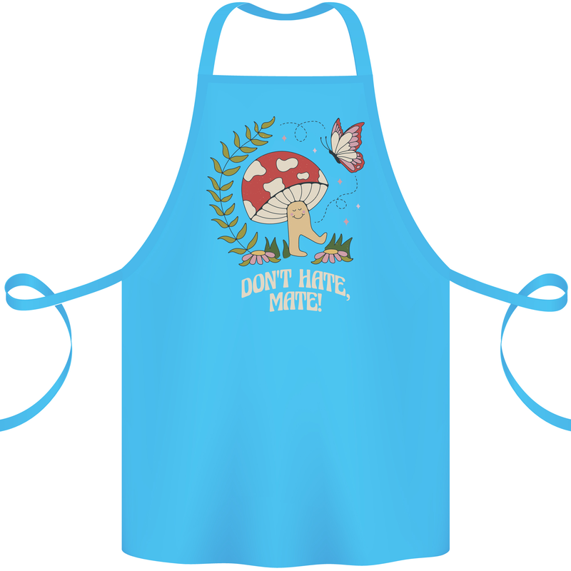 Dont Hate Mate Peace Hippy Toadstool Cotton Apron 100% Organic Turquoise