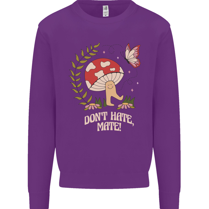 Dont Hate Mate Peace Hippy Toadstool Kids Sweatshirt Jumper Purple