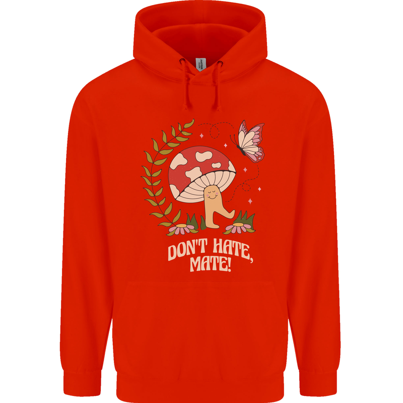 Dont Hate Mate Peace Hippy Toadstool Mens 80% Cotton Hoodie Bright Red