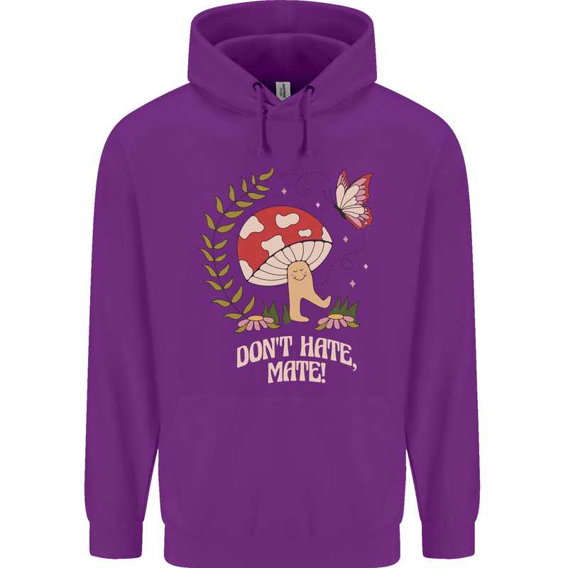 Dont Hate Mate Peace Hippy Toadstool Mens 80% Cotton Hoodie Purple