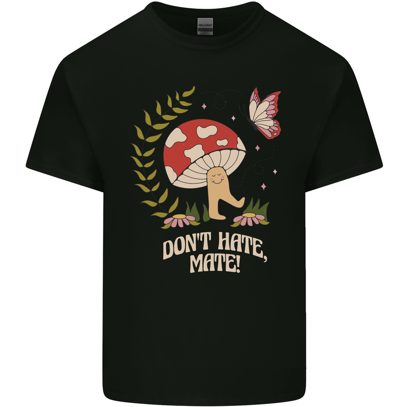 Dont Hate Mate Peace Hippy Toadstool Mens Cotton T-Shirt Tee Top Black