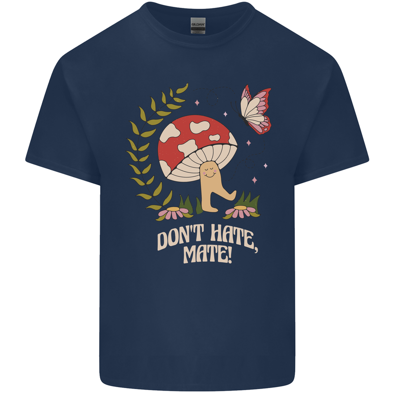 Dont Hate Mate Peace Hippy Toadstool Mens Cotton T-Shirt Tee Top Navy Blue