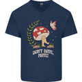 Dont Hate Mate Peace Hippy Toadstool Mens V-Neck Cotton T-Shirt Navy Blue