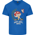 Dont Hate Mate Peace Hippy Toadstool Mens V-Neck Cotton T-Shirt Royal Blue