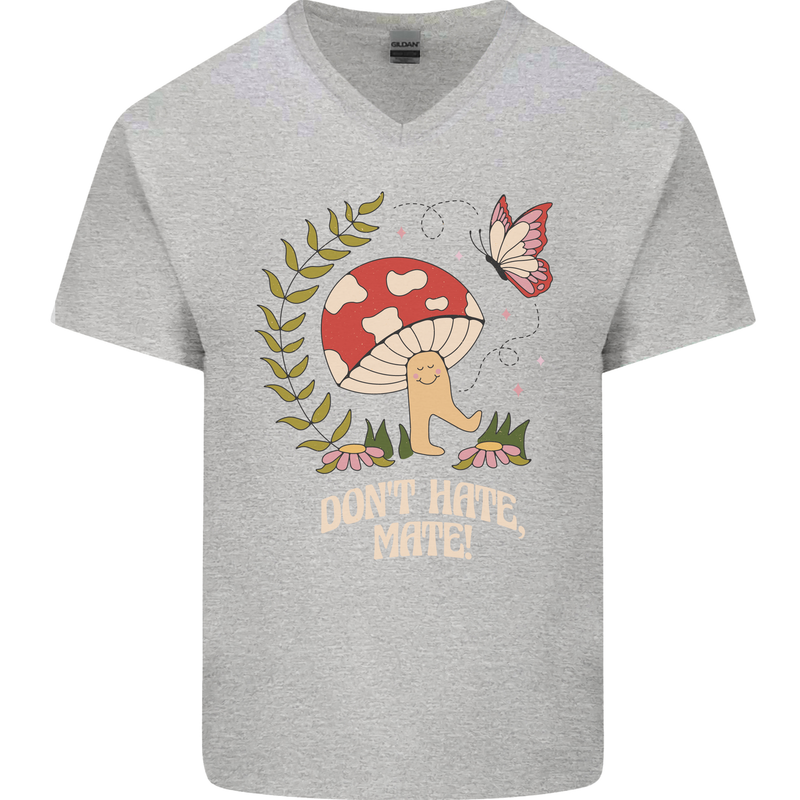 Dont Hate Mate Peace Hippy Toadstool Mens V-Neck Cotton T-Shirt Sports Grey