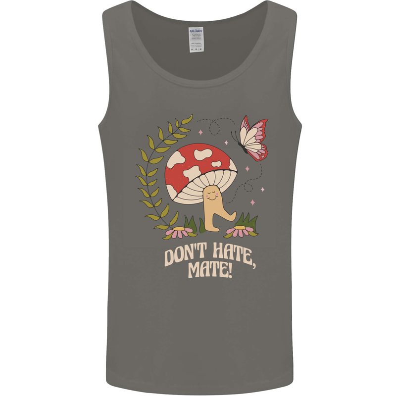 Dont Hate Mate Peace Hippy Toadstool Mens Vest Tank Top Charcoal