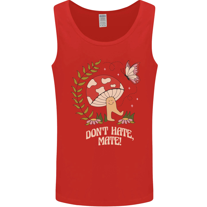 Dont Hate Mate Peace Hippy Toadstool Mens Vest Tank Top Red