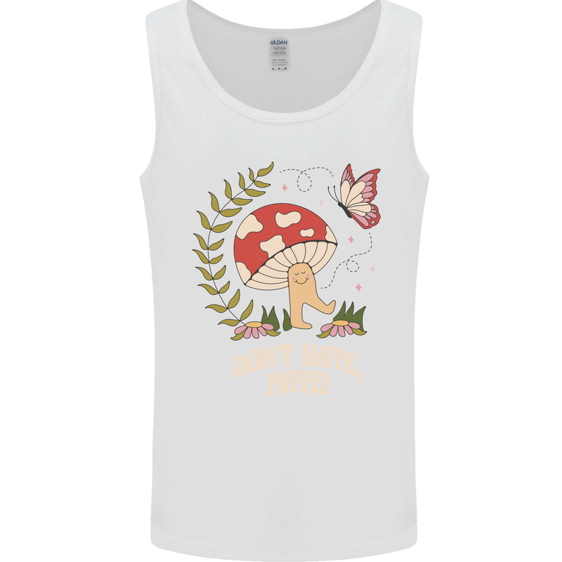 Dont Hate Mate Peace Hippy Toadstool Mens Vest Tank Top White
