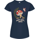 Dont Hate Mate Peace Hippy Toadstool Womens Petite Cut T-Shirt Navy Blue