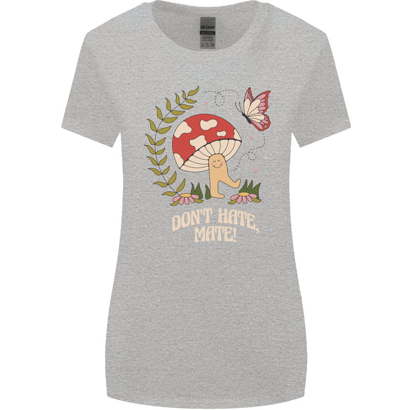 Dont Hate Mate Peace Hippy Toadstool Womens Wider Cut T-Shirt Sports Grey