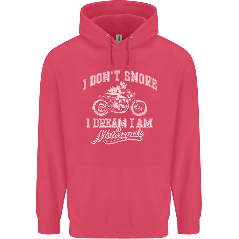 Dont Snore I Dream I'm a Motorcycle Biker Childrens Kids Hoodie Heliconia