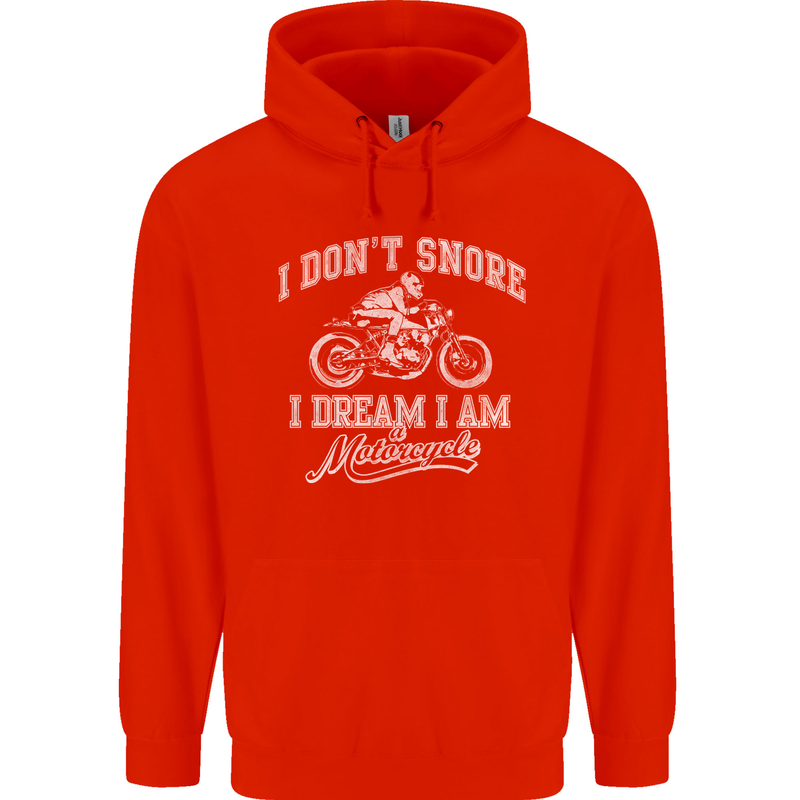 Dont Snore I Dream I'm a Motorcycle Biker Mens 80% Cotton Hoodie Bright Red