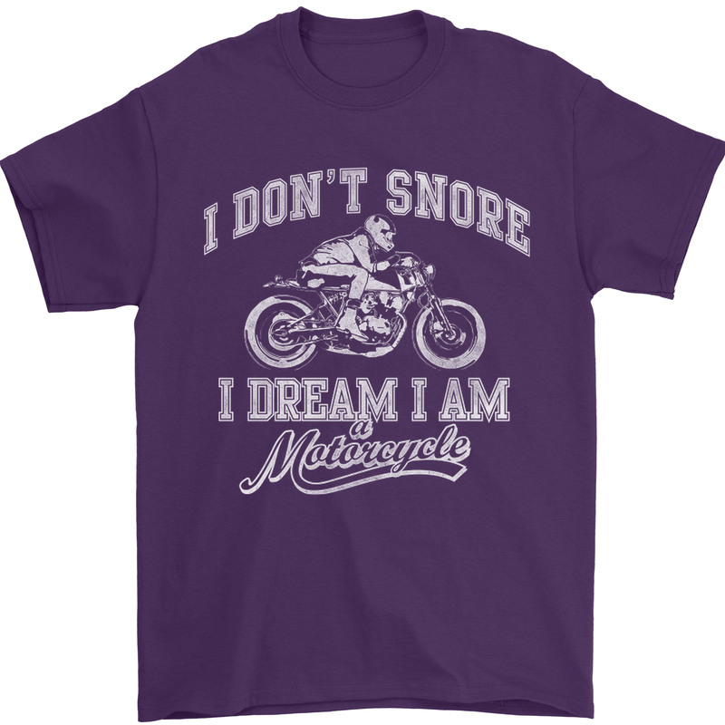 Dont Snore I Dream I'm a Motorcycle Biker Mens T-Shirt Cotton Gildan Purple