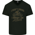 Dont Snore I Dream I'm a Motorcycle Biker Mens V-Neck Cotton T-Shirt Black