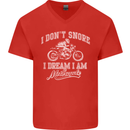 Dont Snore I Dream I'm a Motorcycle Biker Mens V-Neck Cotton T-Shirt Red