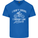 Dont Snore I Dream I'm a Motorcycle Biker Mens V-Neck Cotton T-Shirt Royal Blue