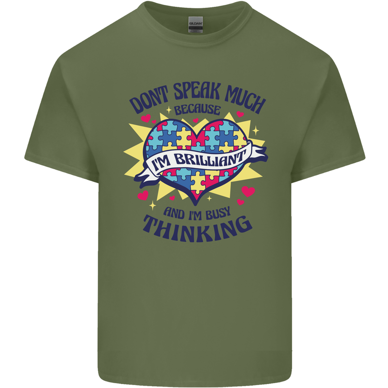 Dont Speak Much Autism Autistic Mens Cotton T-Shirt Tee Top Military Green