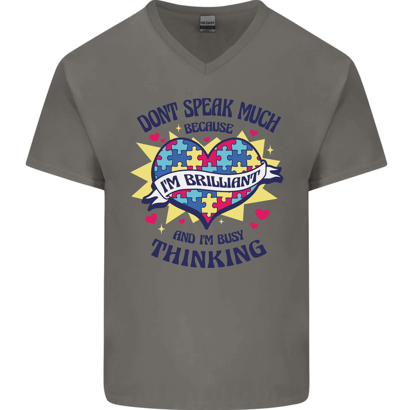 Dont Speak Much Autism Autistic Mens V-Neck Cotton T-Shirt Charcoal