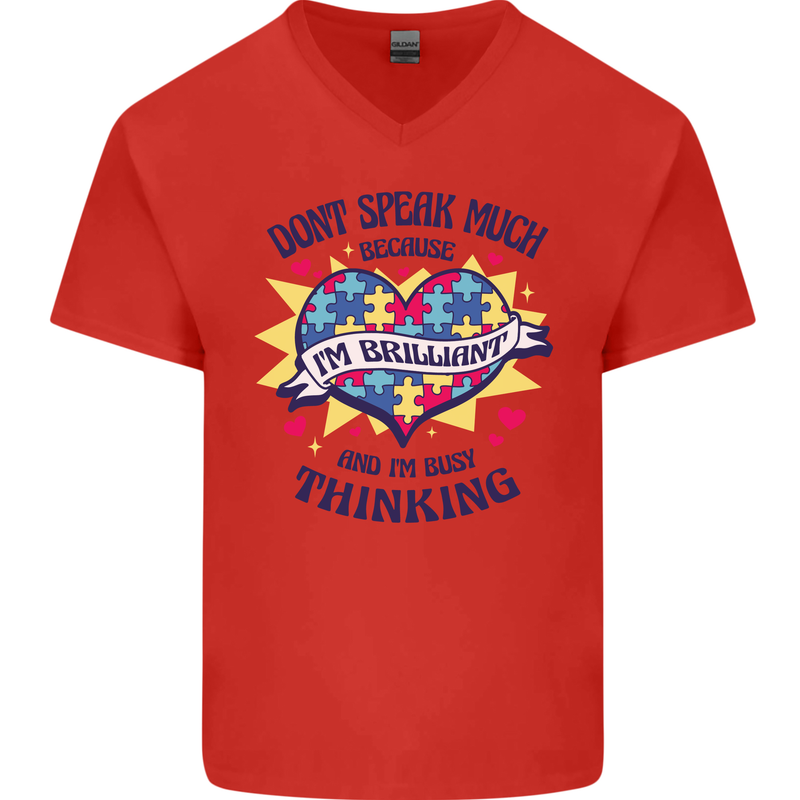 Dont Speak Much Autism Autistic Mens V-Neck Cotton T-Shirt Red